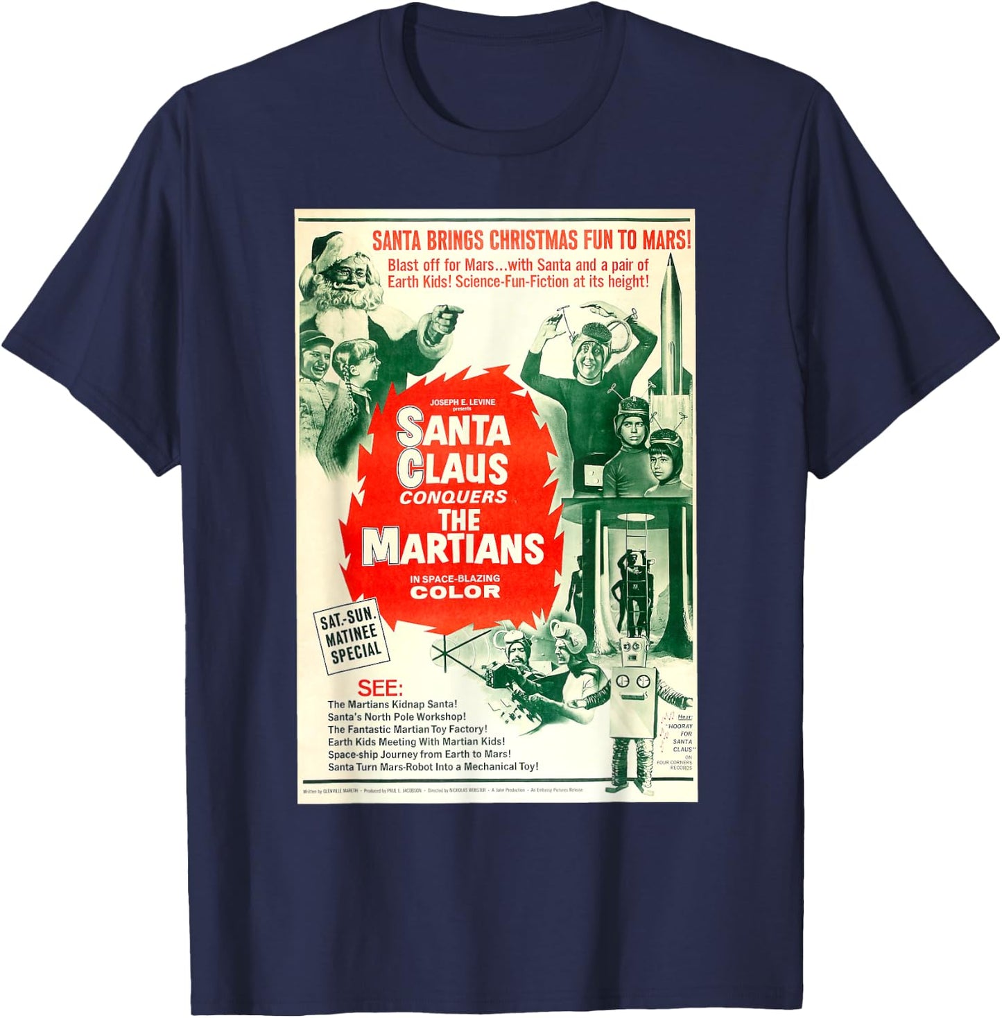 Santa Claus Halloween Christmas Poster Horror Sci Fi Movie T-Shirt - T-Shirt | Navy