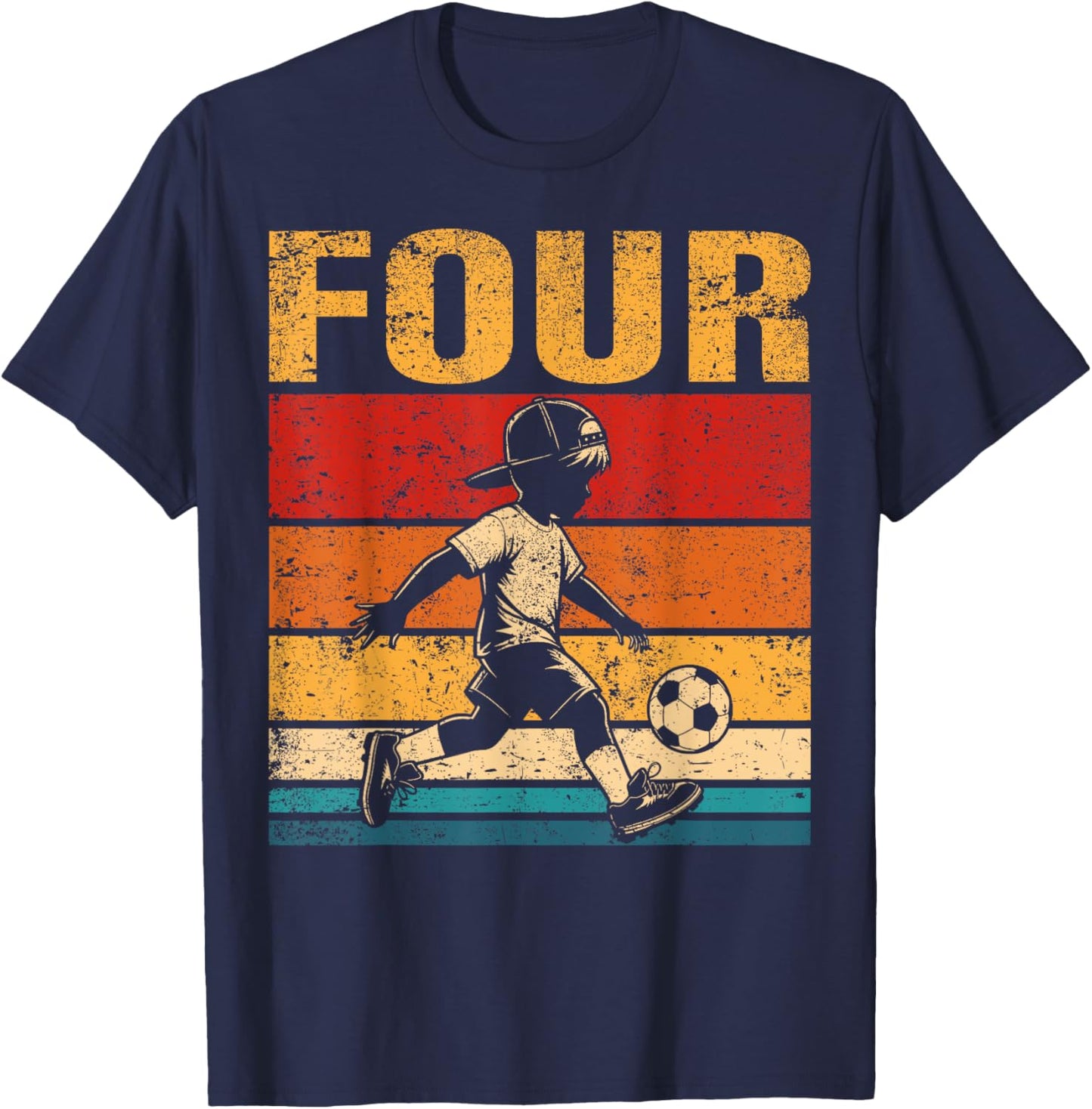 4 Year Old Soccer Boy Birthday Vintage 4th Birthday Boy T-Shirt - T-Shirt | Navy