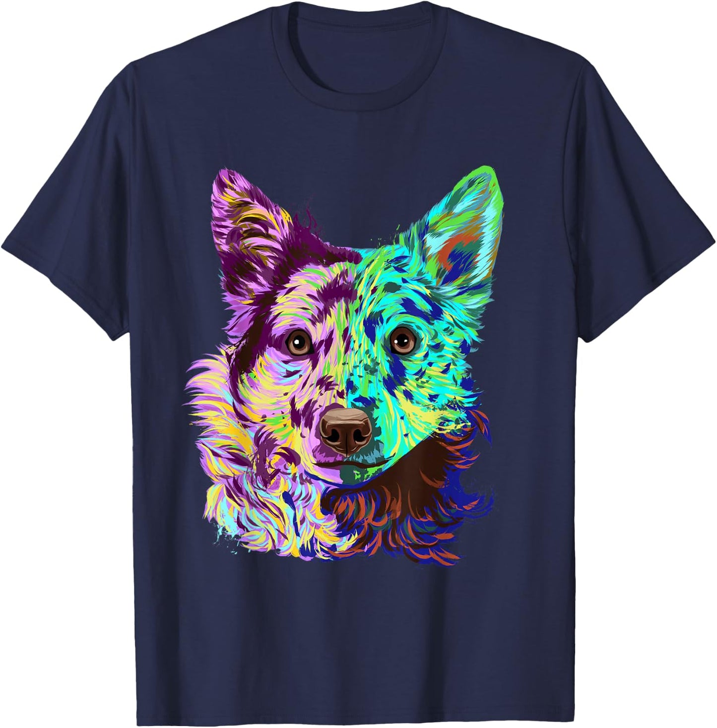 Colourful Splash Dog Mudi Women Girls Kids T-Shirt - T-Shirt | Navy