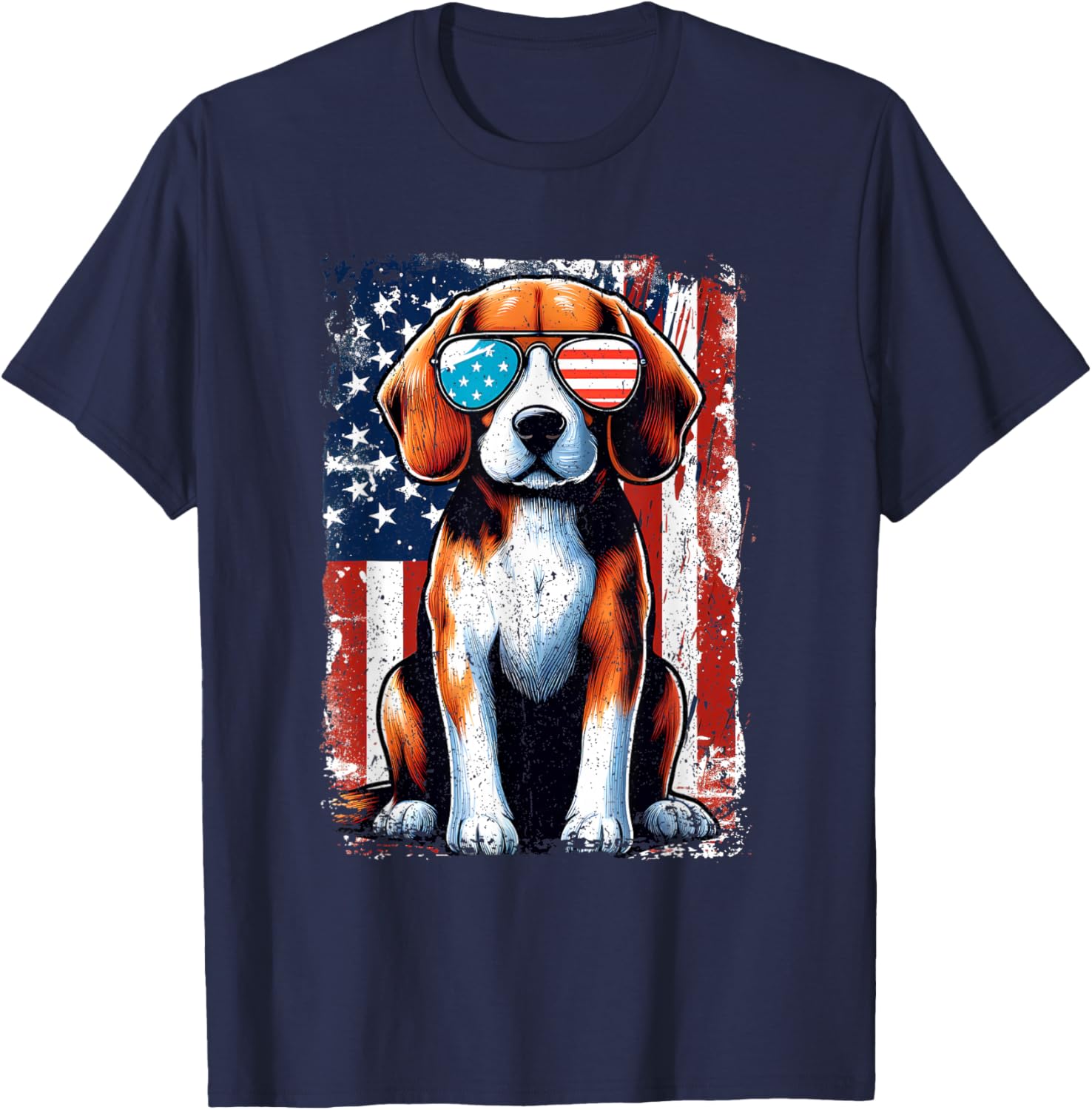 Vintage Beagle Dog American USA US Flag Pets Lovers Outfit T-Shirt - T-Shirt | Navy