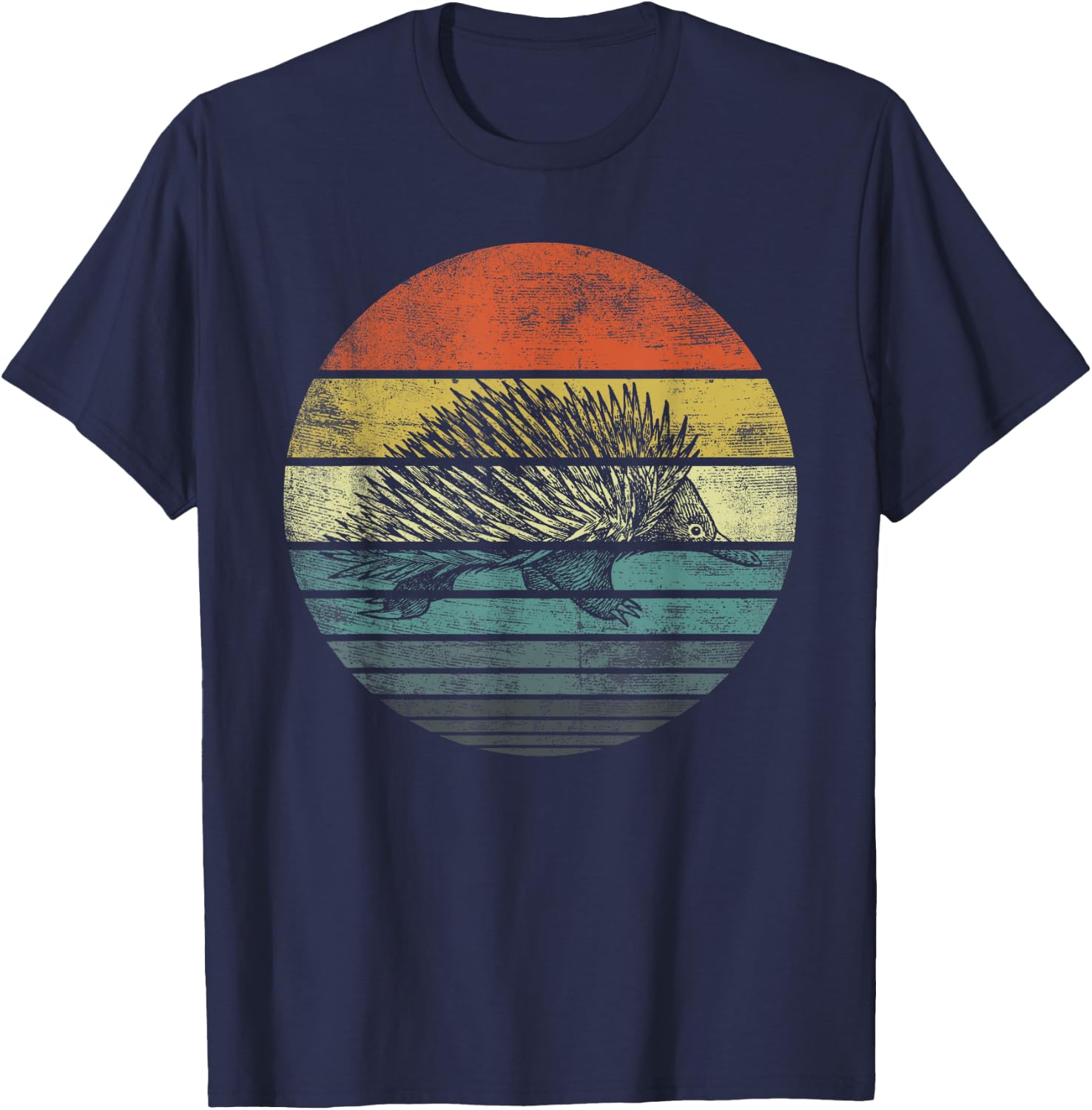 Echidna Gifts Retro Sunset Animal Lover Echidna Silhouette T-Shirt - T-Shirt | Navy