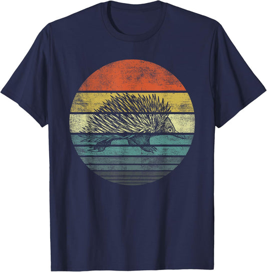 Echidna Gifts Retro Sunset Animal Lover Echidna Silhouette T-Shirt - T-Shirt | Navy