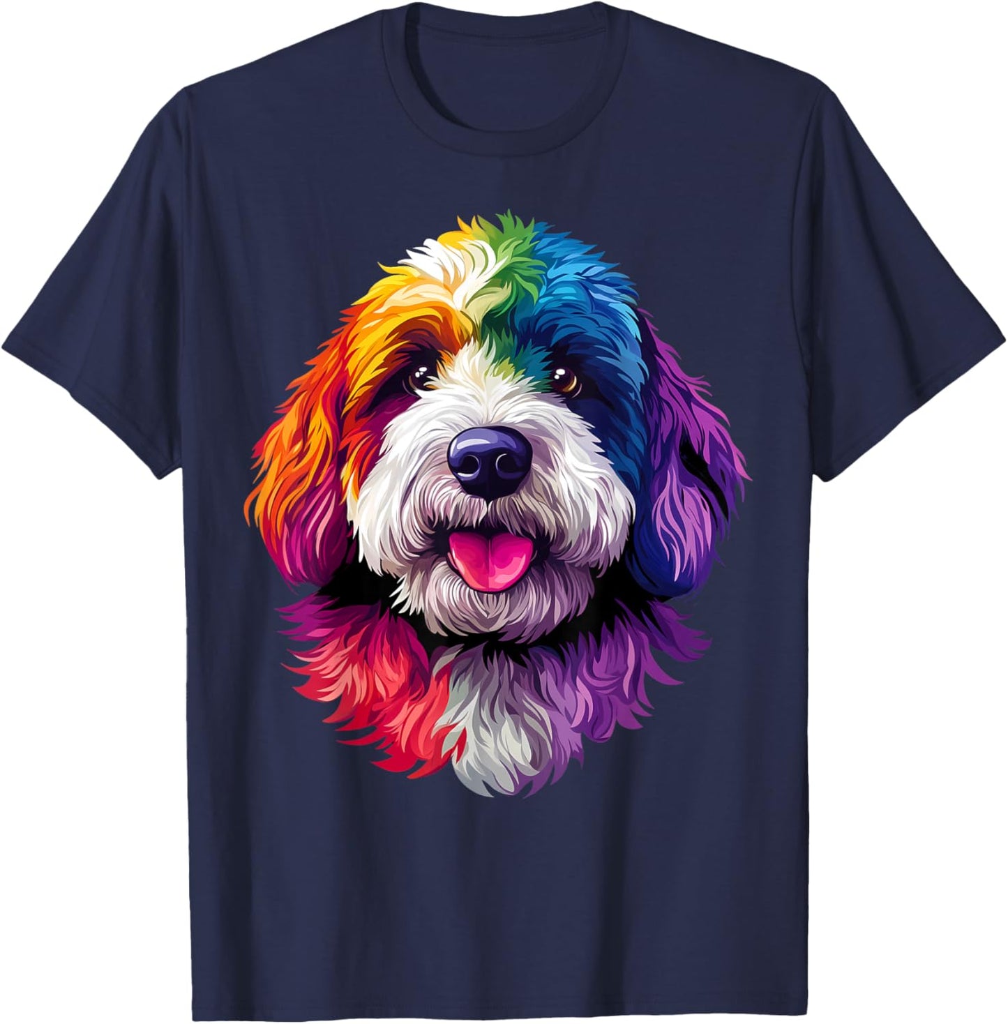 Colorful Bernedoodle Face Cute Dog Lover Men Women Black T-Shirt - T-Shirt | Navy