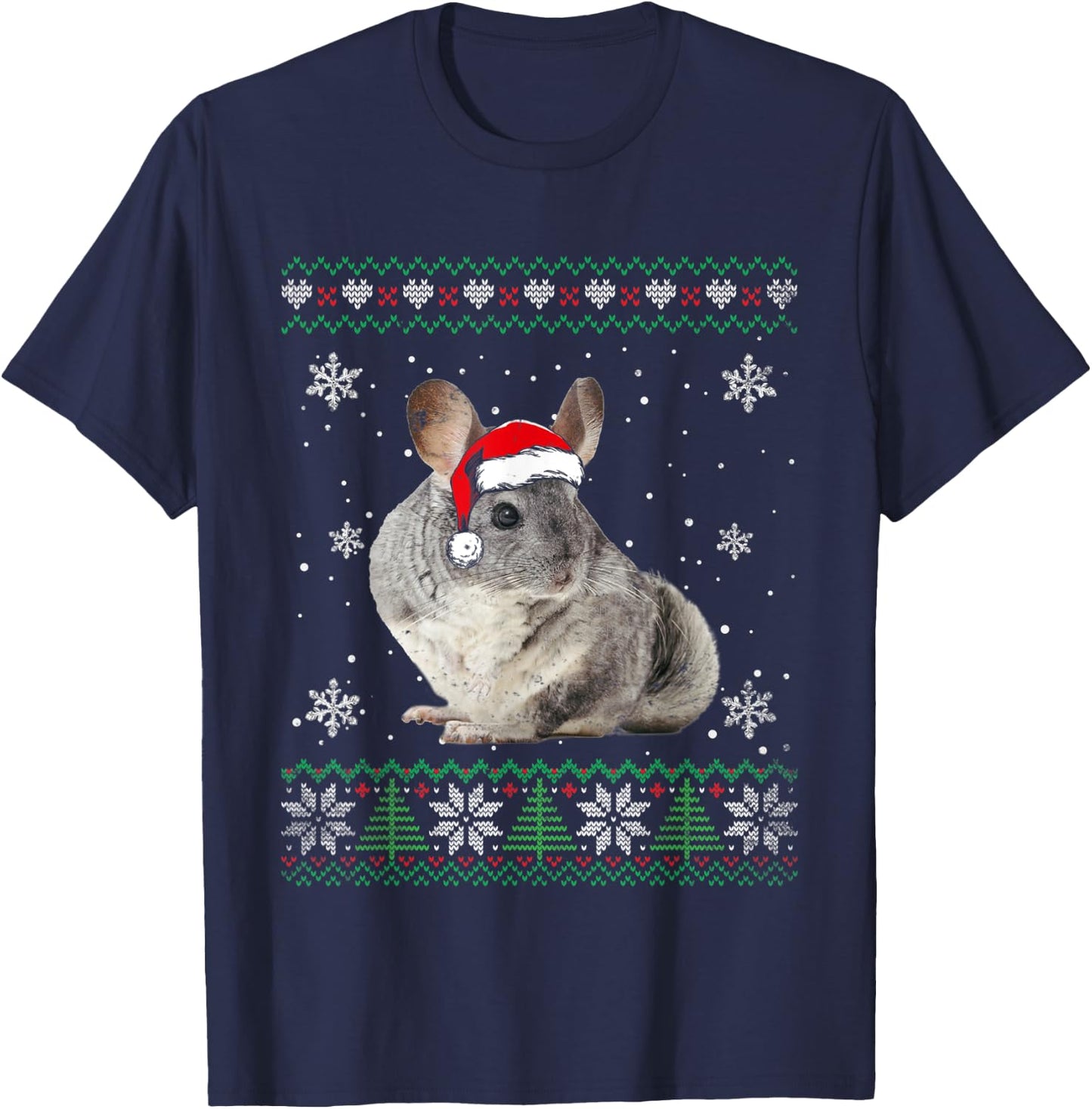 Santa Chinchilla Ugly Sweater Animals Christmas Pajama T-Shirt - T-Shirt | Navy