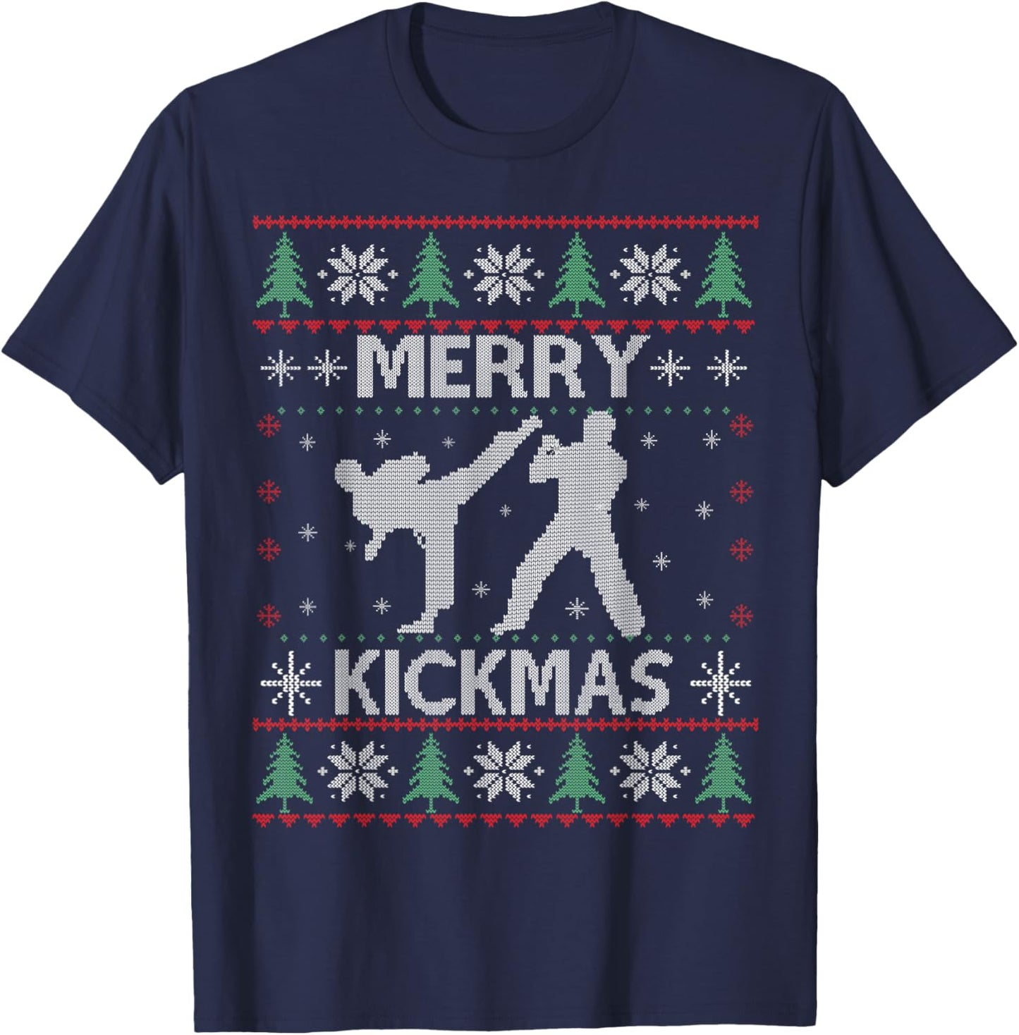 Merry Kickmas Taekwondo Christmas Ugly Sweater Xmas Funny T-Shirt - T-Shirt | Navy