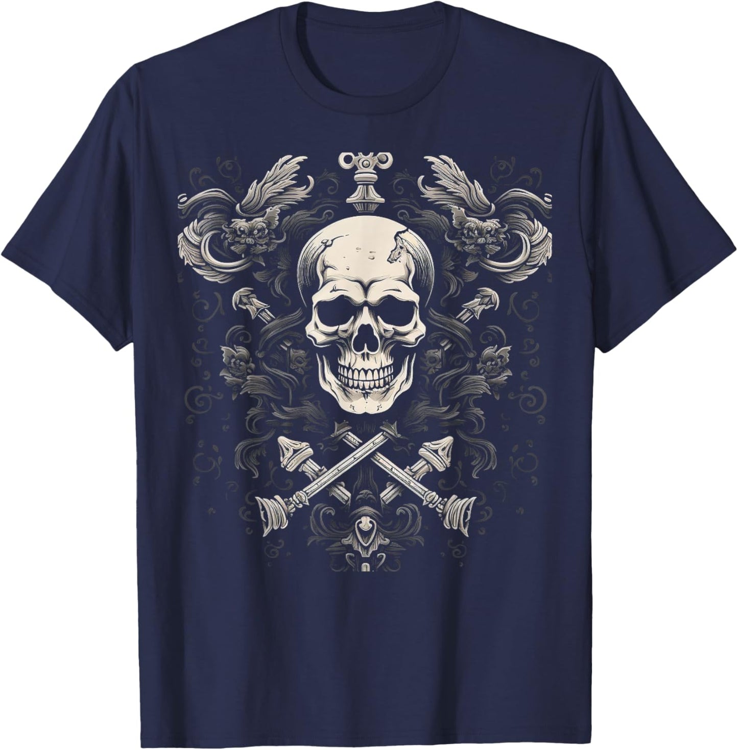 Renaissance Skull | Men Women XS - 6XL | Graphic T-Shirt - T-Shirt | Navy