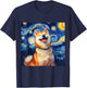 Cute Shiba Inu Dog Starry Night Vincent Van Gogh Painting Women Kids T-Shirt - T-Shirt | Navy