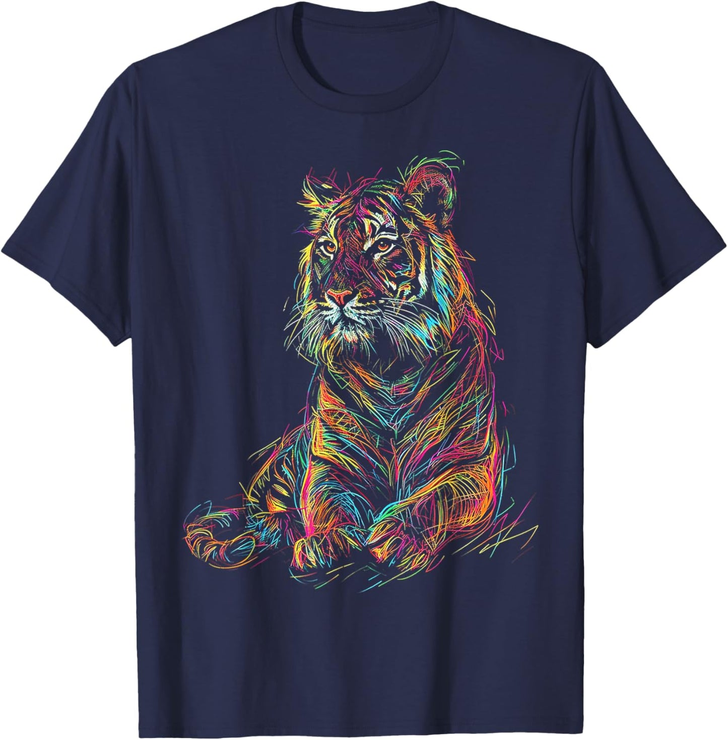 Tiger Colorful Drawing Animal Graphic Abstract Art Tiger T-Shirt - T-Shirt | Navy