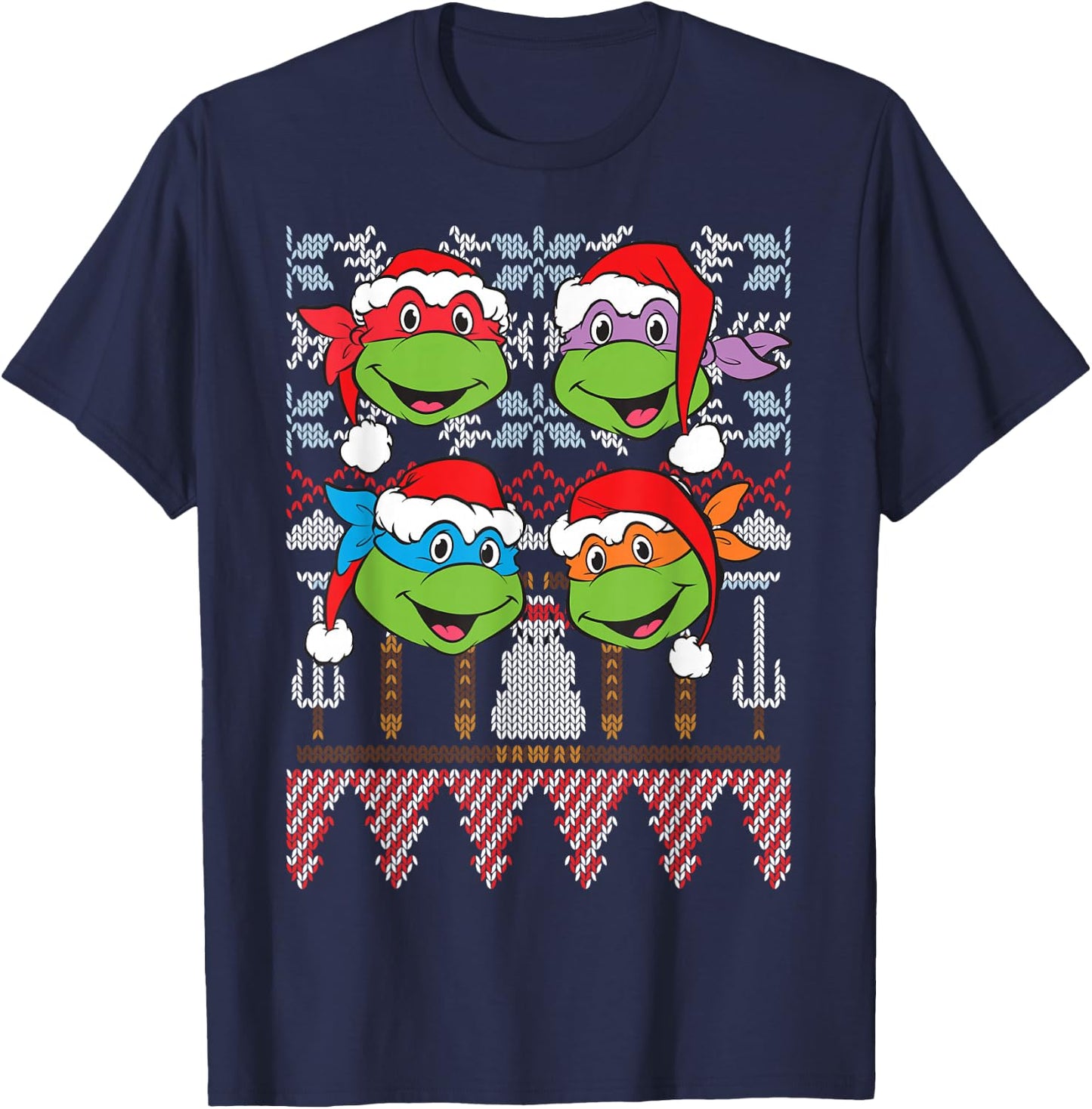 TMNT Ugly Xmas Sweaters All Turtles T-Shirt - T-Shirt | Navy