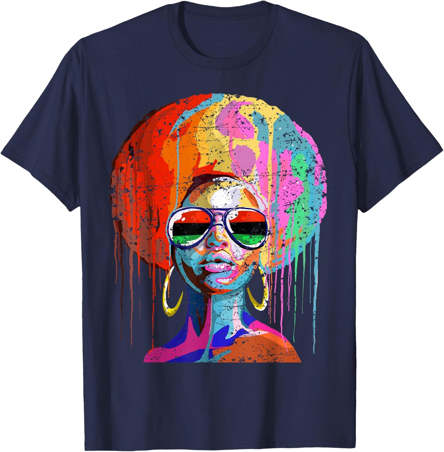 Black Queen Afro Melanin Dripping Juneteenth Small T-Shirt - T-Shirt | Navy