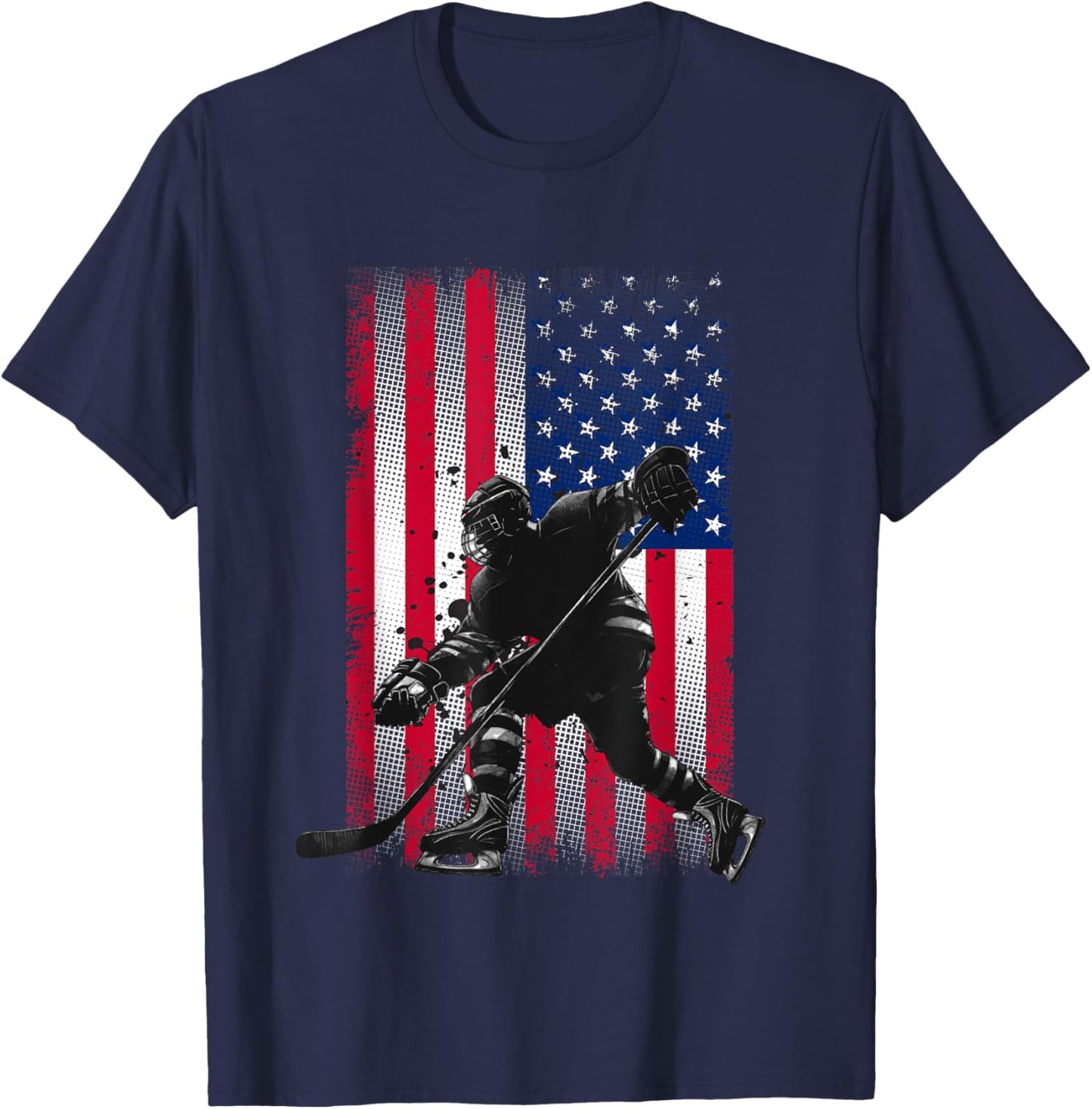 American Flag Hockey Women Kids Men T-Shirt - T-Shirt | Navy