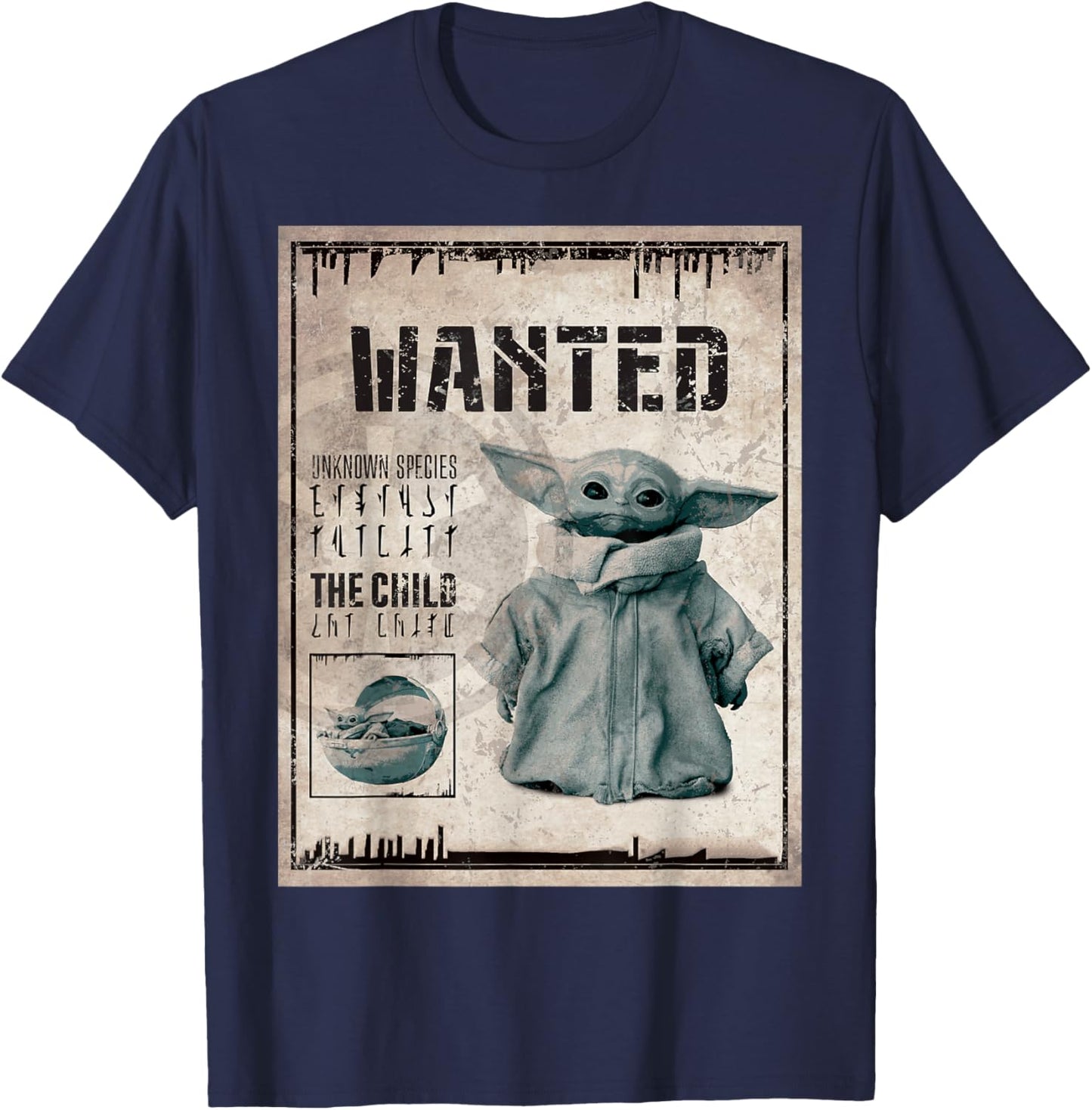 Star Wars The Mandalorian The Child Wanted Poster T-Shirt - T-Shirt | Navy