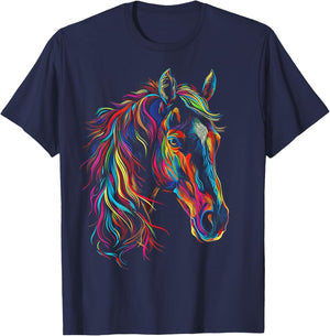 Horse Abstract Art Animal Colorful Graphic Motif Horse T-Shirt - T-Shirt | Navy