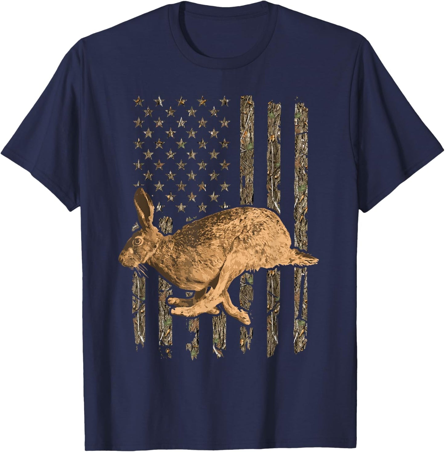 Rabbit Hunting American Flag Camouflage Rabbiting Hunter T-Shirt - T-Shirt | Navy