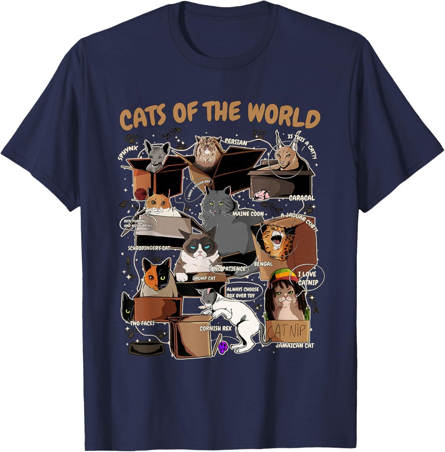 Funny Cat Meme Shirt for Cat Lover Cat Animals of the World T-Shirt - T-Shirt | Navy