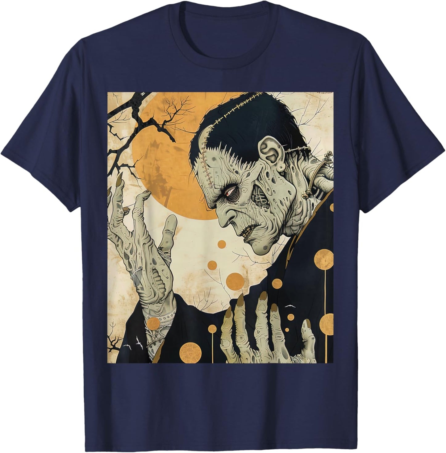 Frankenstein Horror Halloween Retro Vintage T-Shirt - T-Shirt | Navy