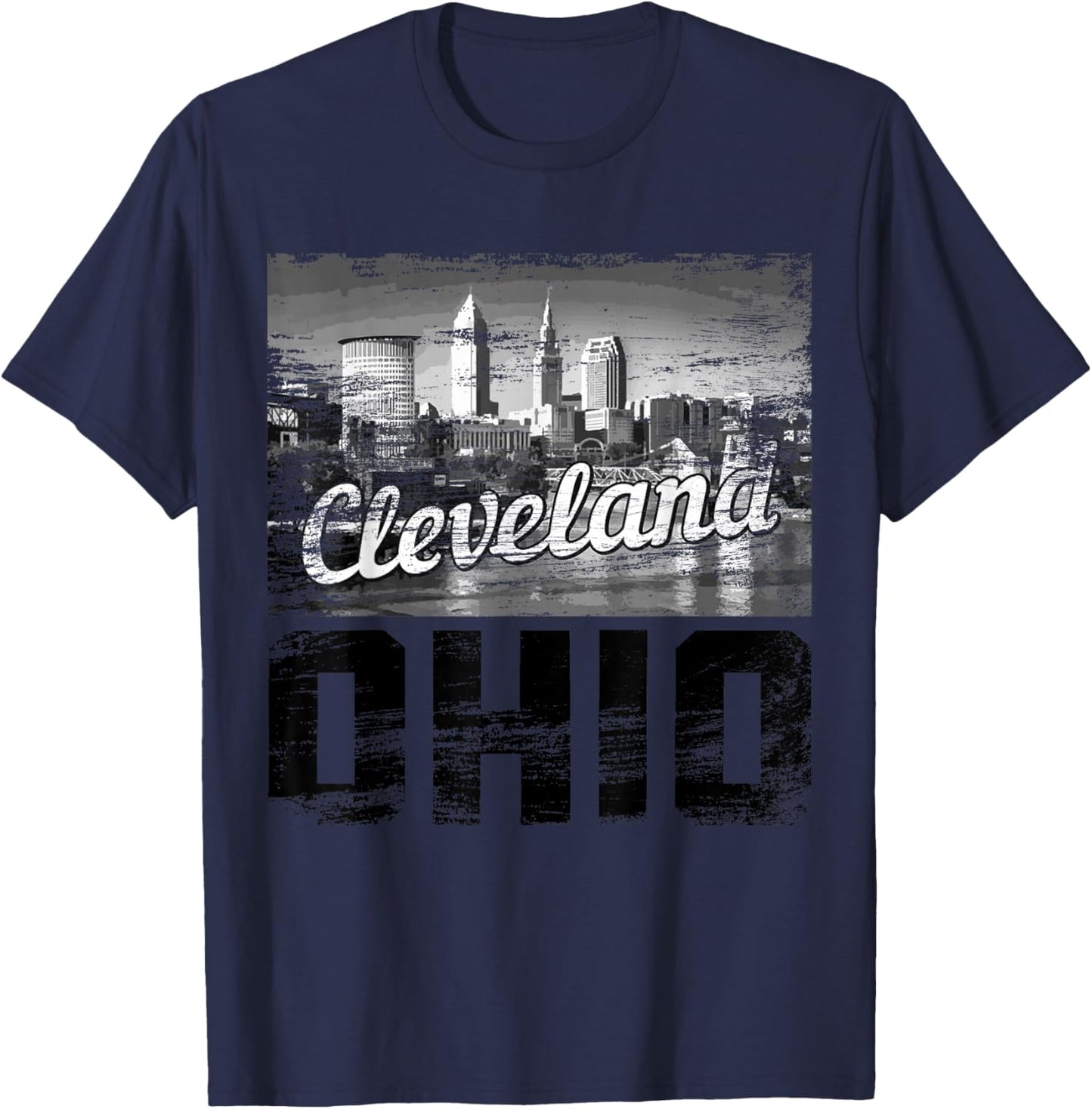 Cleveland Ohio Skyline Vintage Pride T-Shirt - T-Shirt | Navy