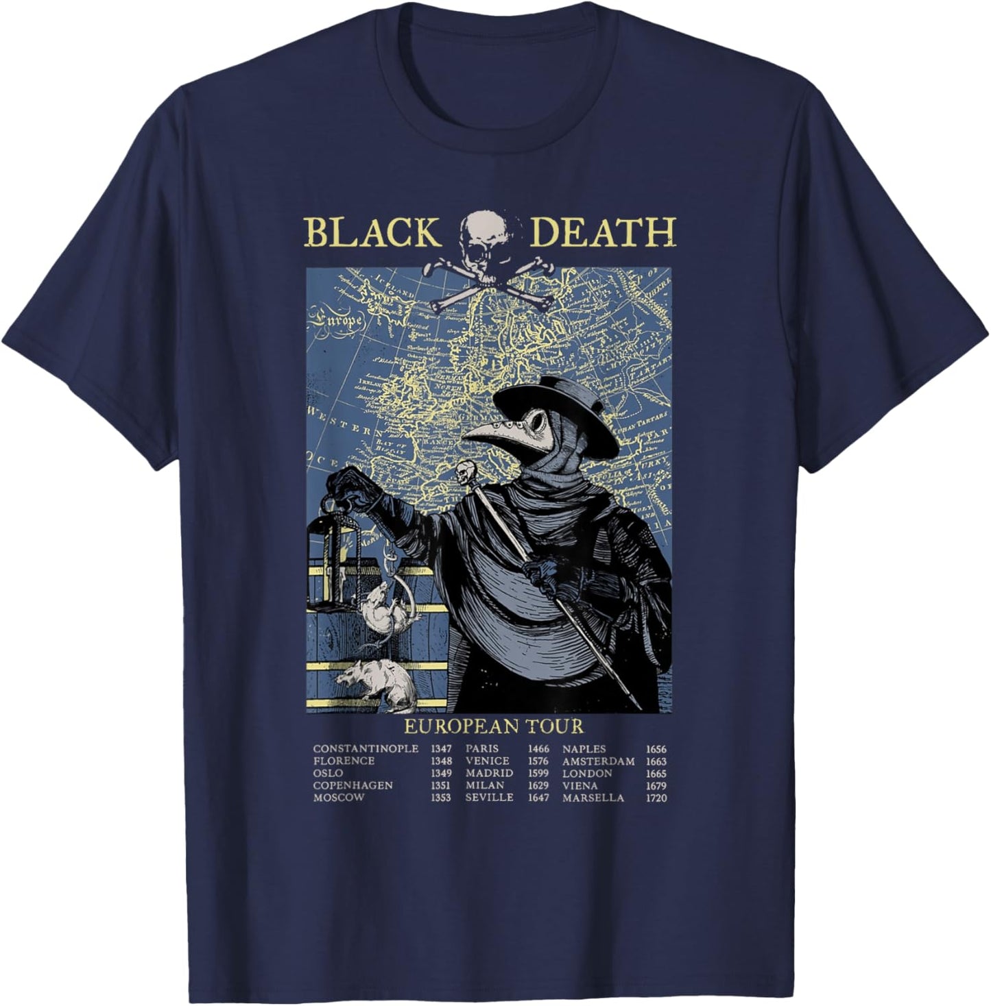 Plague Mask Doctor Plague Black Death European Tour T-Shirt - T-Shirt | Navy