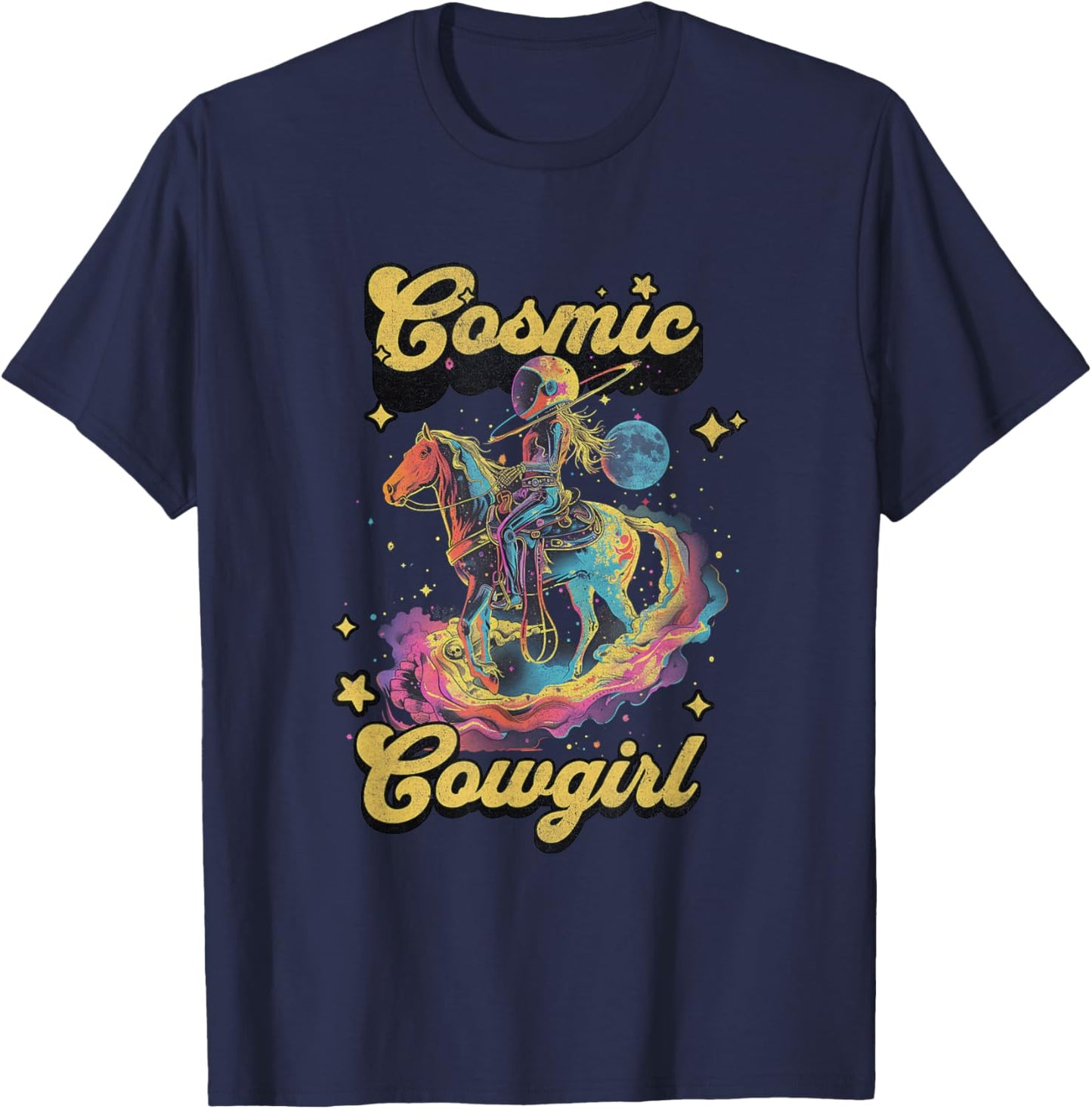 Cosmic Rodeo Howdy Western Retro Cute Cowboy Cowgirl Space T-Shirt - T-Shirt | Navy