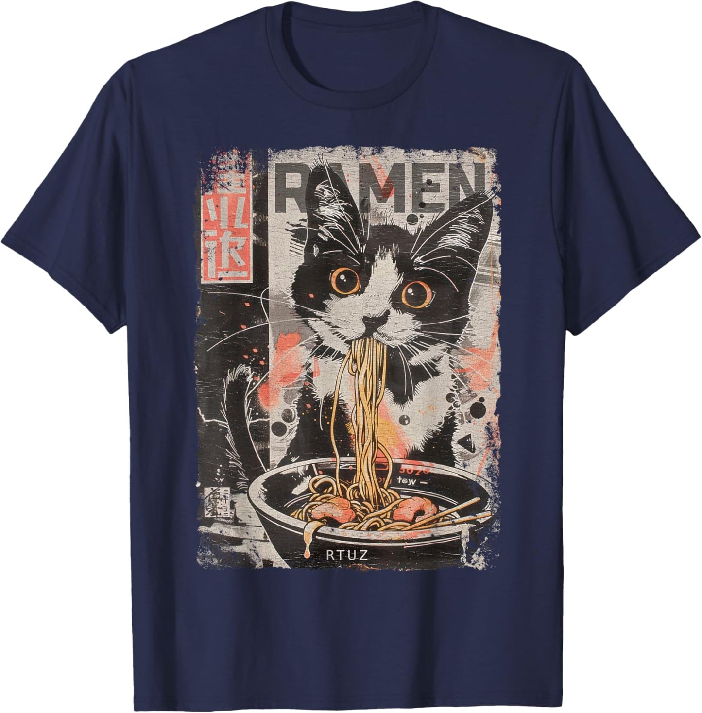 Ramen Noodles Cat Japan Y2K Kawaii Retro Cats Manga Anime T-Shirt - T-Shirt | Navy