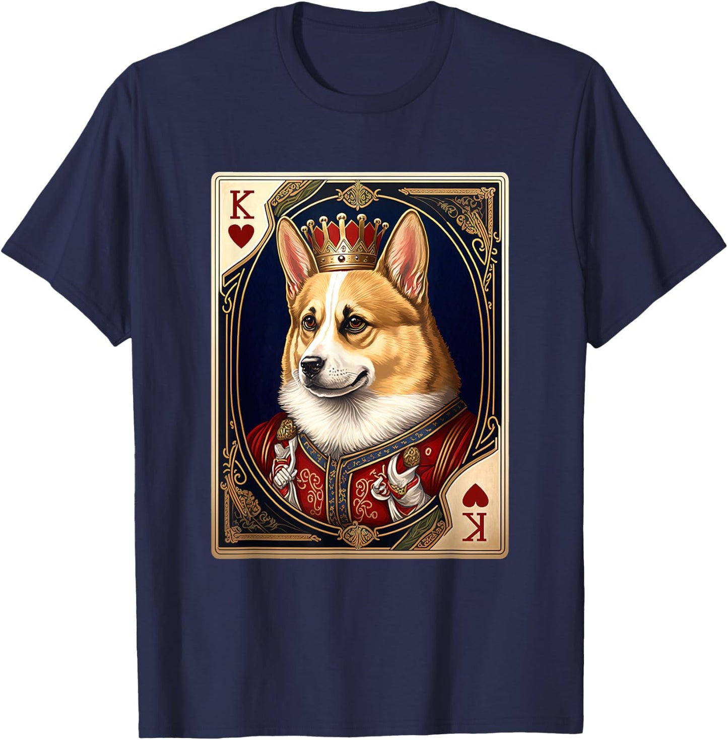 Royal Corgi King of Hearts Playing Card Dog Lover T-Shirt - T-Shirt | Navy
