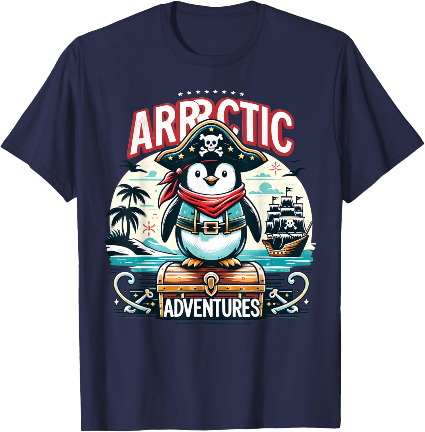 Arrrctic Adventures Pirate Penguin Treasure Quest Pun T-Shirt - T-Shirt | Navy