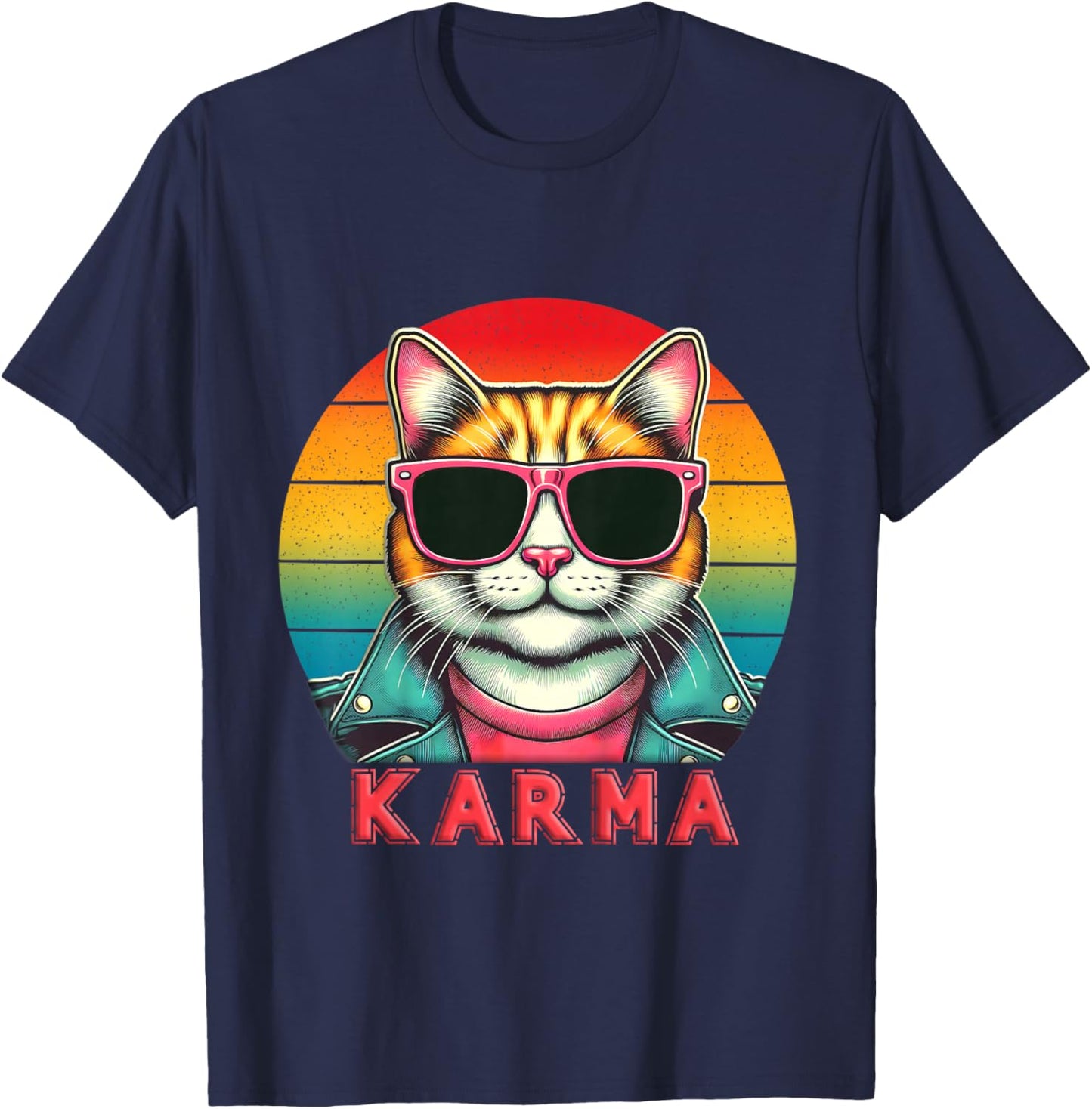 Kids Vintage Cat Music Lover Karma For Boys Girls Kids and Teens T-Shirt - T-Shirt | Navy