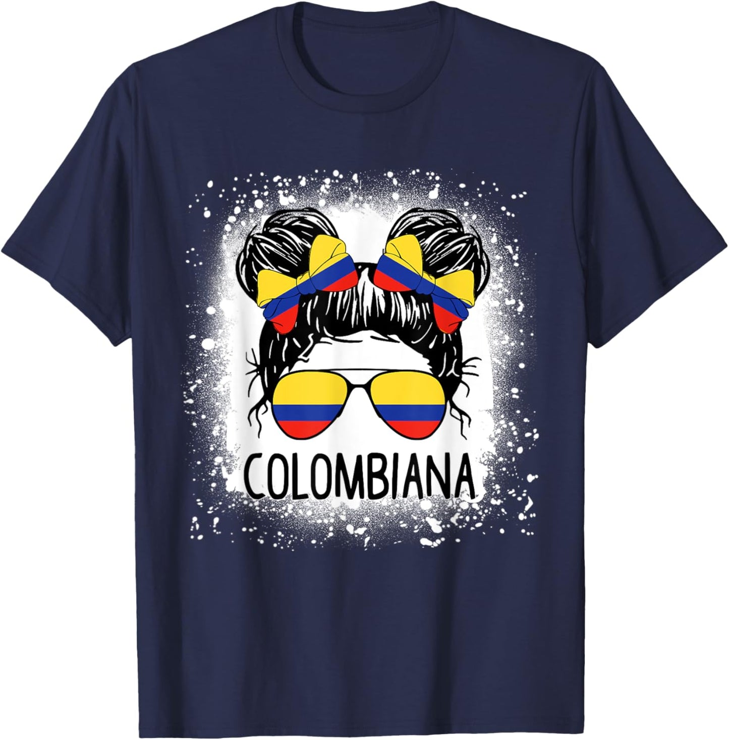 Colombian Girl Messy Bun Patriotic Colombia Pride Women T-Shirt - T-Shirt | Navy