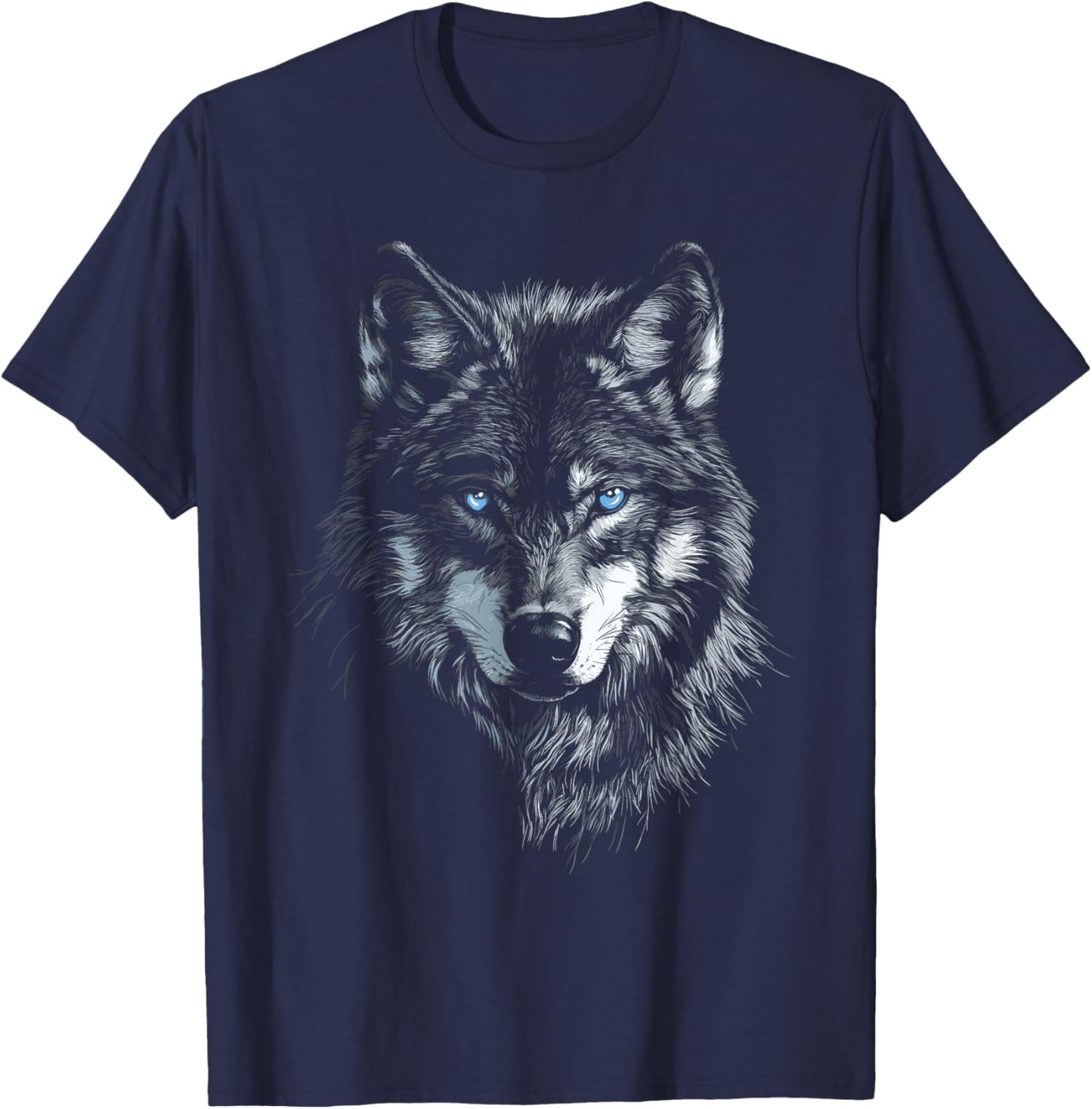 Mystic Wolf with Blue Eyes Animal Art Graphic Wolves T-Shirt - T-Shirt | Navy