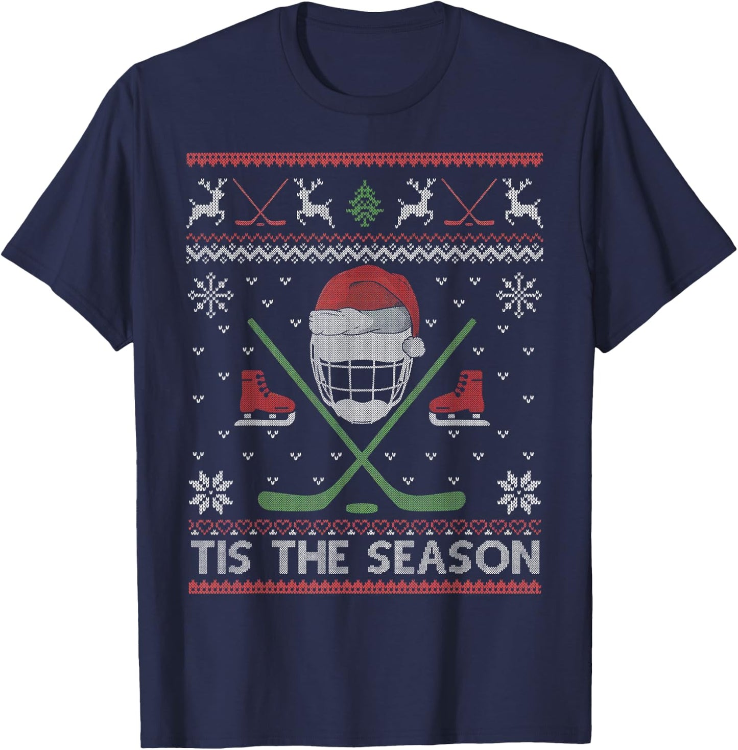 Tis The Season Ice Hockey Ugly Christmas Sweater Men Boy Kid T-Shirt - T-Shirt | Navy