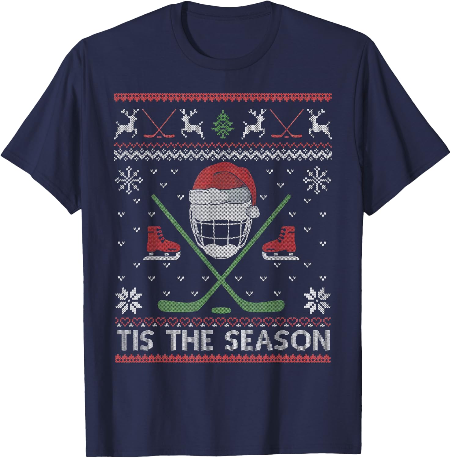 Tis The Season Ice Hockey Ugly Christmas Sweater Men Boy Kid T-Shirt - T-Shirt | Navy