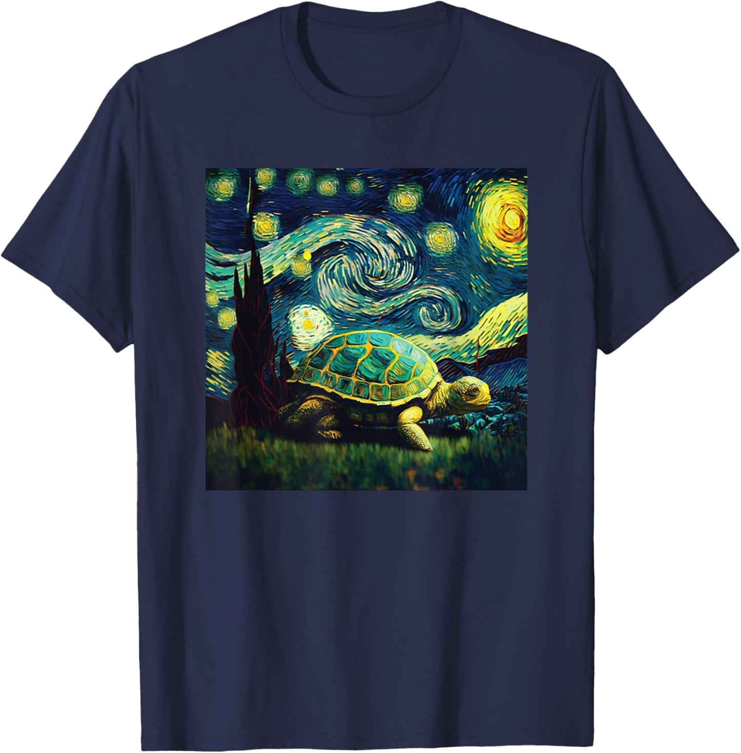 cute turtle painting for lover Van Gogh art Starry Night sky T-Shirt - T-Shirt | Navy