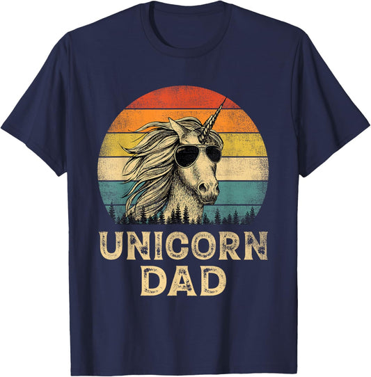 Vintage Unicorn Dad Unicorn Lovers Daddy Father's Day T-Shirt - T-Shirt | Navy