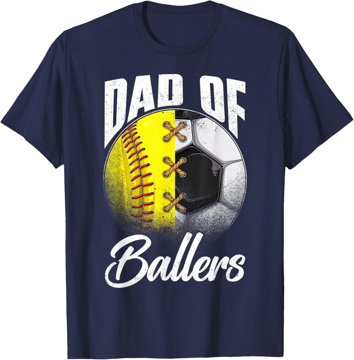 Retro Dad Of Ballers Soccer Softball Lover Fan Fathers Day T-Shirt - T-Shirt | Navy