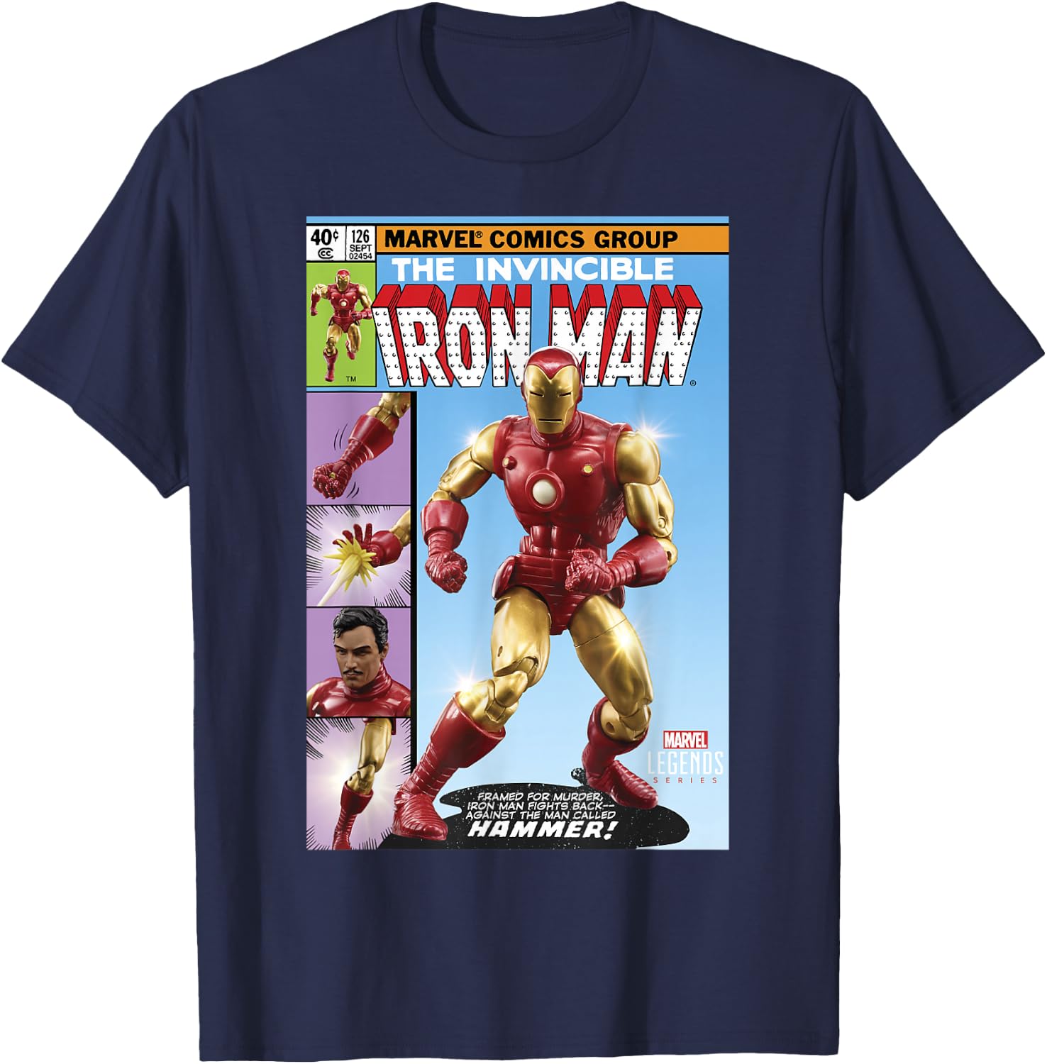 Marvel Legends Series The Invincible Iron Man Comic Cover T-Shirt - T-Shirt | Navy