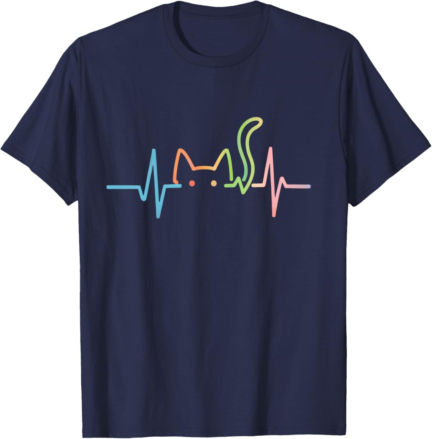 Heartbeat Cat Lover Animal Silhouette Cute Kitty Cat T-Shirt - T-Shirt | Navy