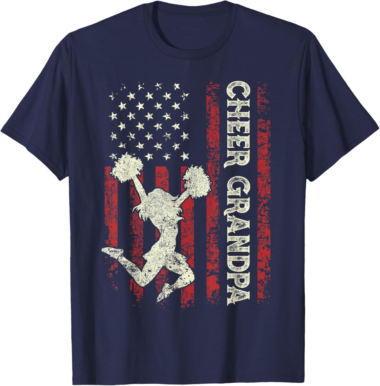 Cheer Grandpa US Flag Dad Patriotic Cheerleader Fathers Day T-Shirt - T-Shirt | Navy