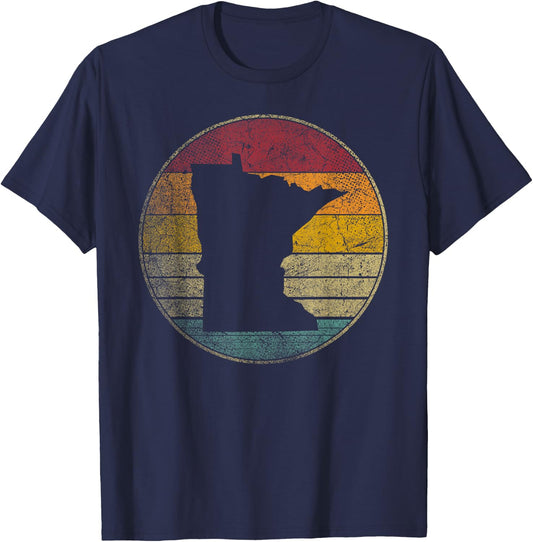Minnesota Vintage Distressed Retro Style Silhouette State T-Shirt - T-Shirt | Navy