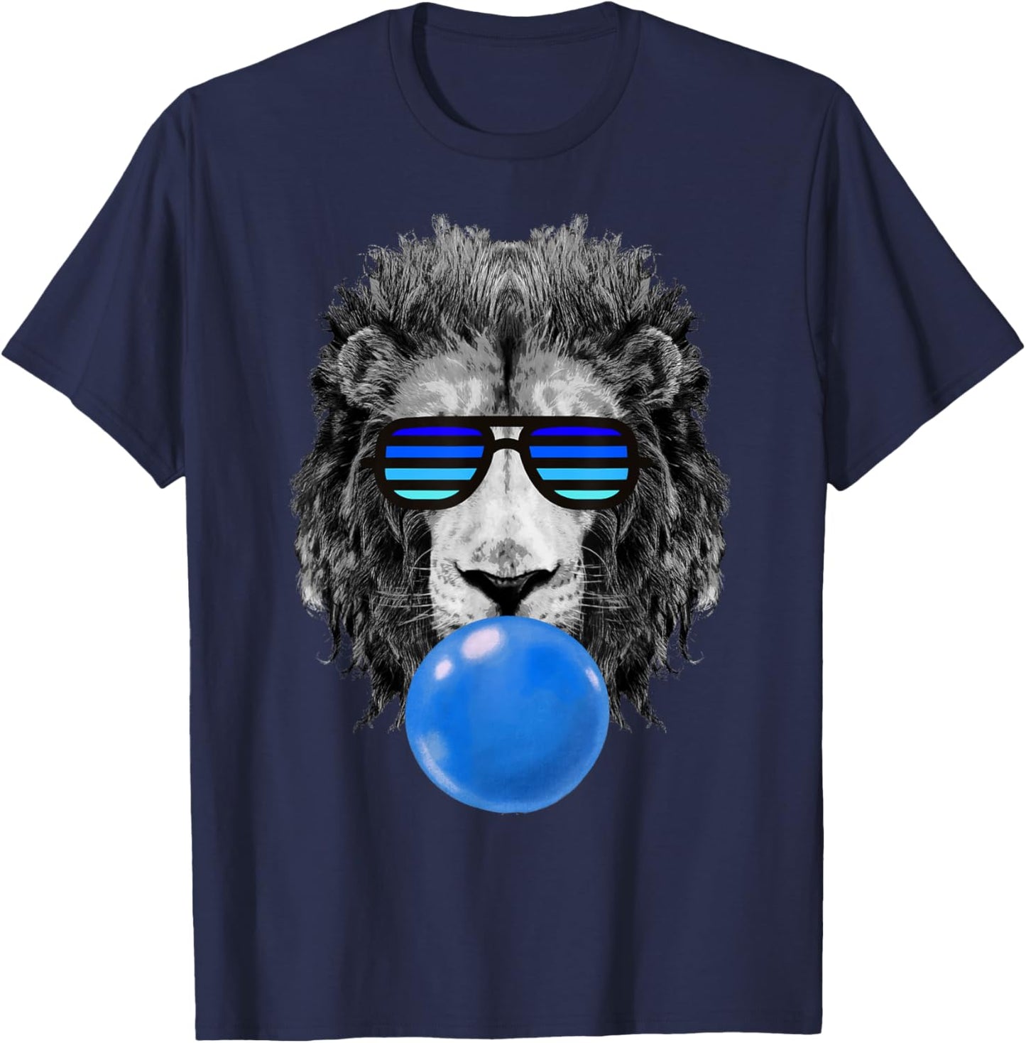 Blue Bubble Gum Lion Stripe Sunglasses Lion Head T-Shirt - T-Shirt | Navy