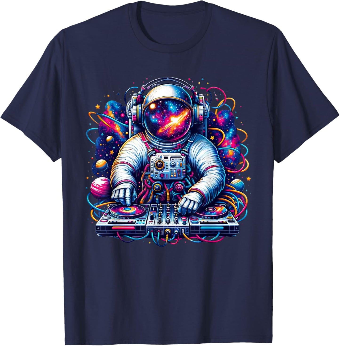 Funny Astronaut DJ Electronic Music Galaxy Outer Space T-Shirt - T-Shirt | Navy