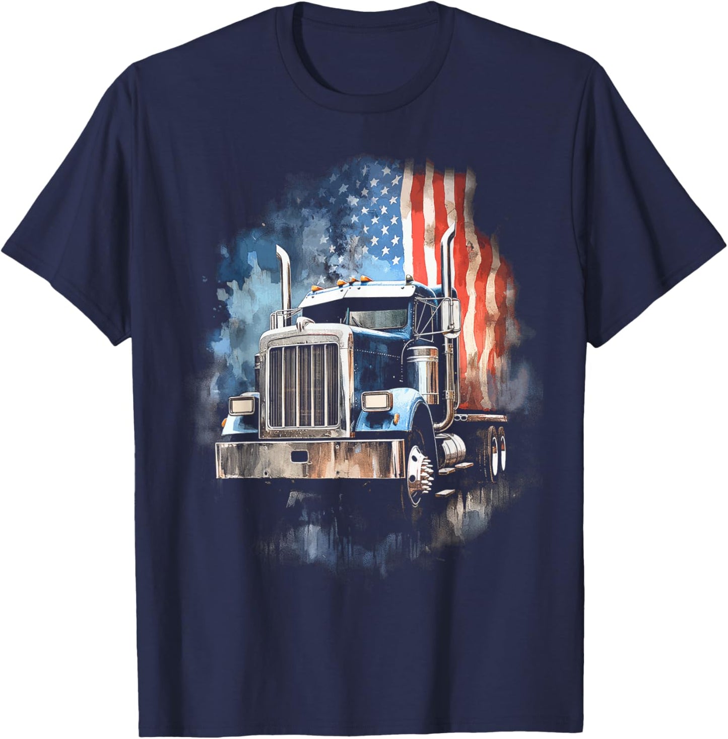Truck Driver Patriotic American Flag Trucker Semi Driver USA T-Shirt - T-Shirt | Navy