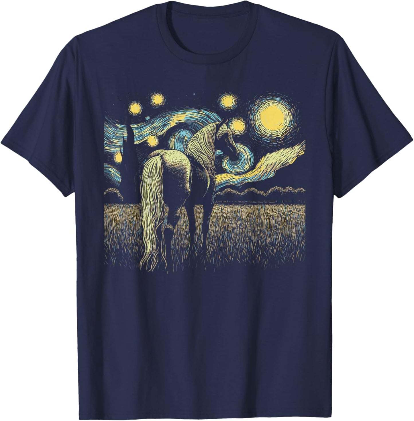 Starry Night Horse Painting Painter Artist Art Teacher T-Shirt - T-Shirt | Navy