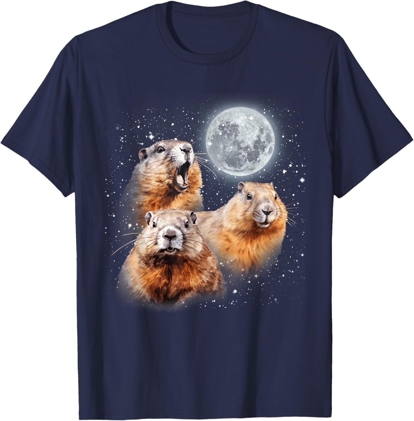 Funny Three Groundhog Moon 3 Groundhog Head Groundhog Day , Small, Black T-Shirt - T-Shirt | Navy
