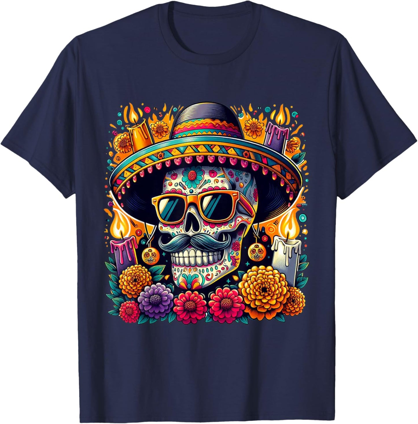 Flower Skull / Sugar Skull Roses Girls T-Shirt - T-Shirt | Navy
