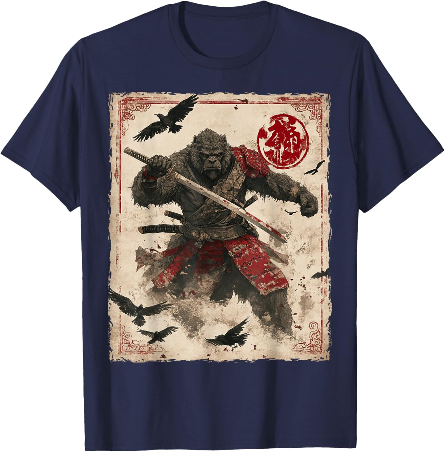 Bigfoot Sasquatch Samurai Graphic Japanese Warrior Anime T-Shirt - T-Shirt | Navy