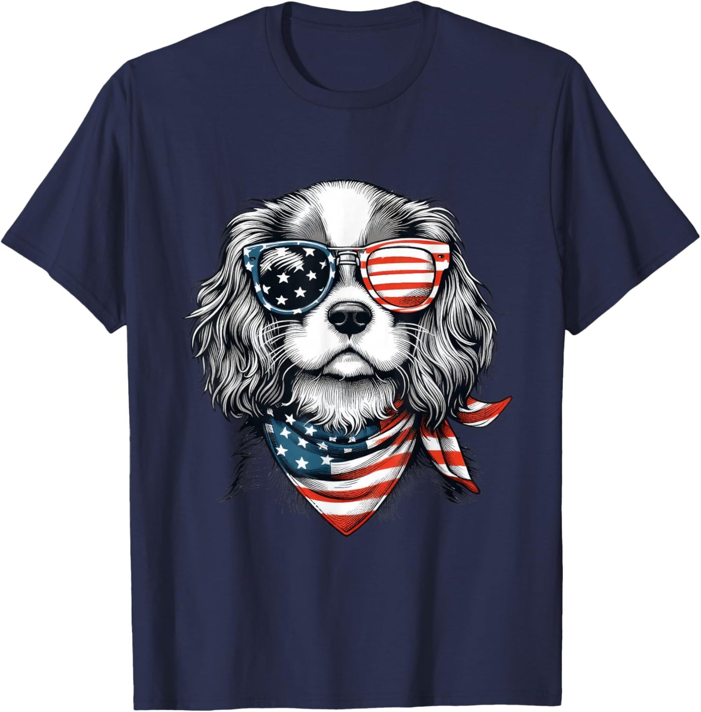 Kids 4th of July with Cavalier King Charles Spaniel Dog T-Shirt - T-Shirt | Navy