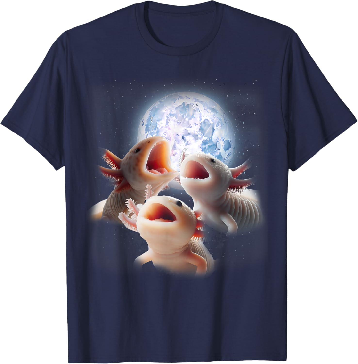 3 Axolotls Howling At The Moon Funny Axolotl Lover Kids Boy T-Shirt - T-Shirt | Navy
