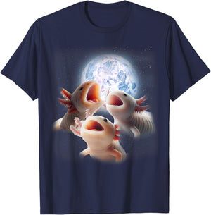 3 Axolotls Howling At The Moon Funny Axolotl Lover Kids Boy T-Shirt - T-Shirt | Navy