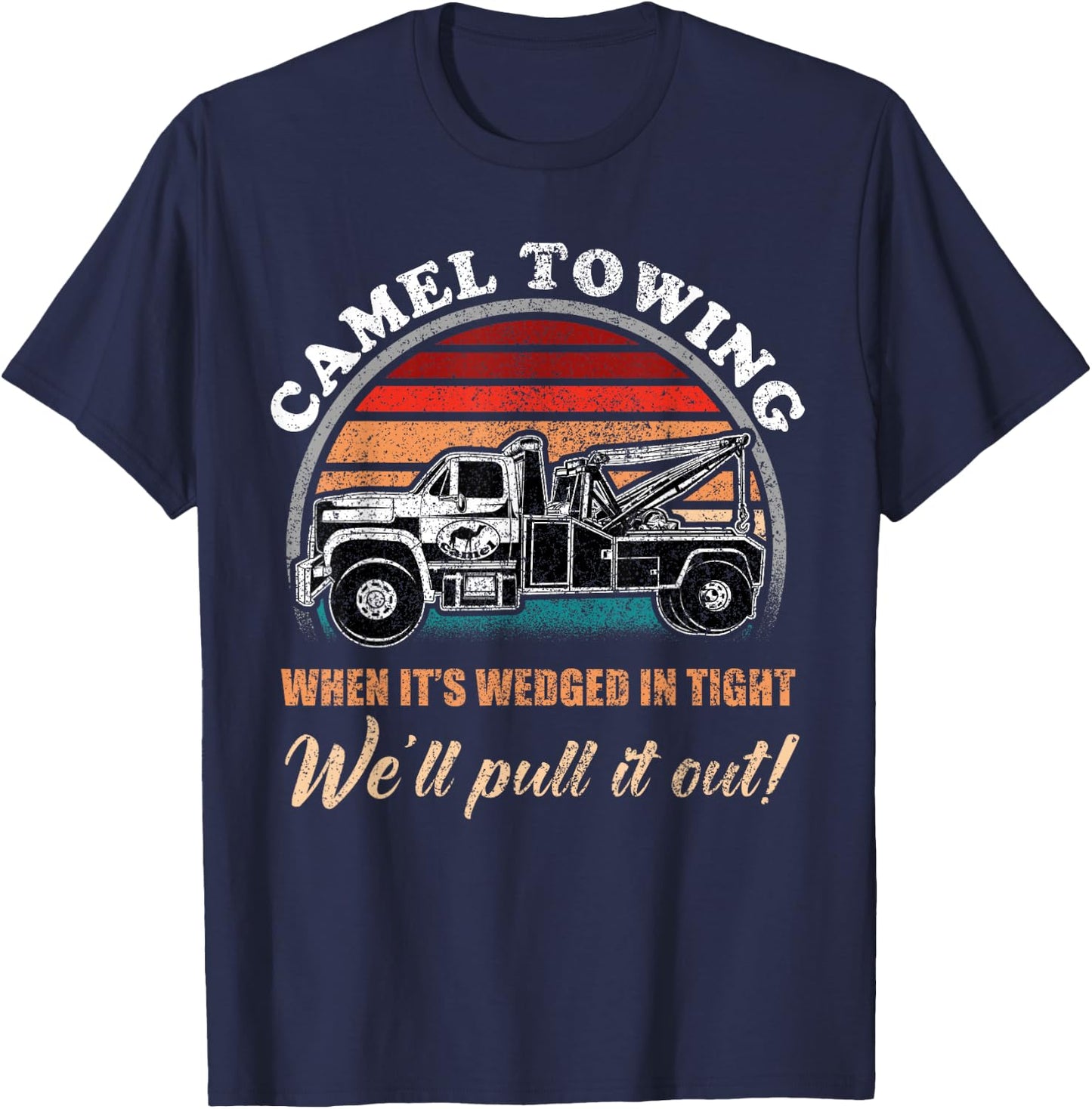Vintage Camel Towing Humor Tow Truck T-Shirt - T-Shirt | Navy