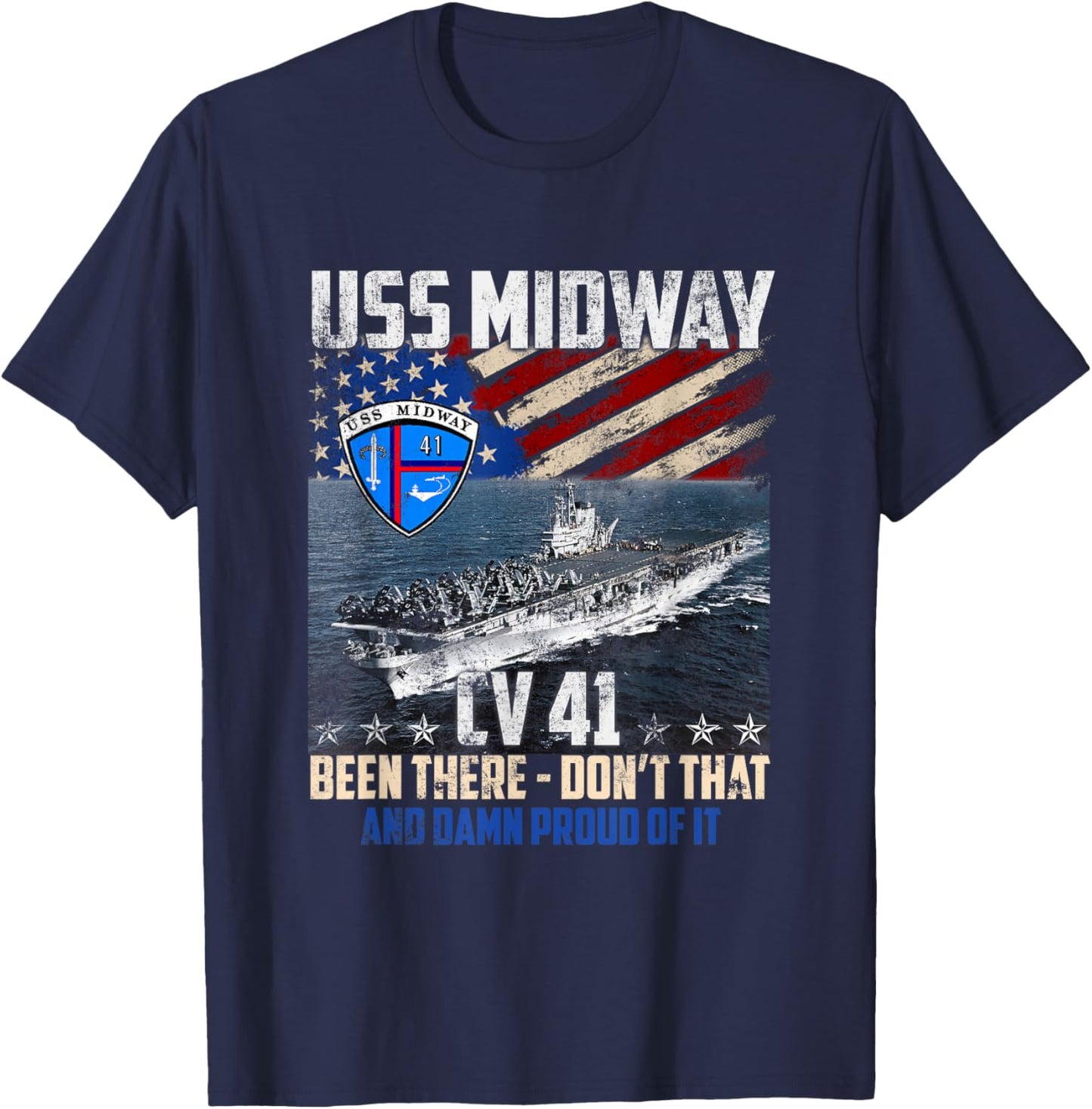 USS Midway CV 41 Aircraft Carrier Veteran Flag Patriotic Men T-Shirt - T-Shirt | Navy